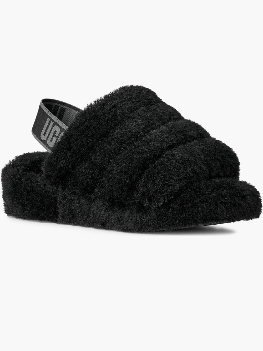 UGG Black Fluff Yeah Slide with Branded Elastic Heel Strap